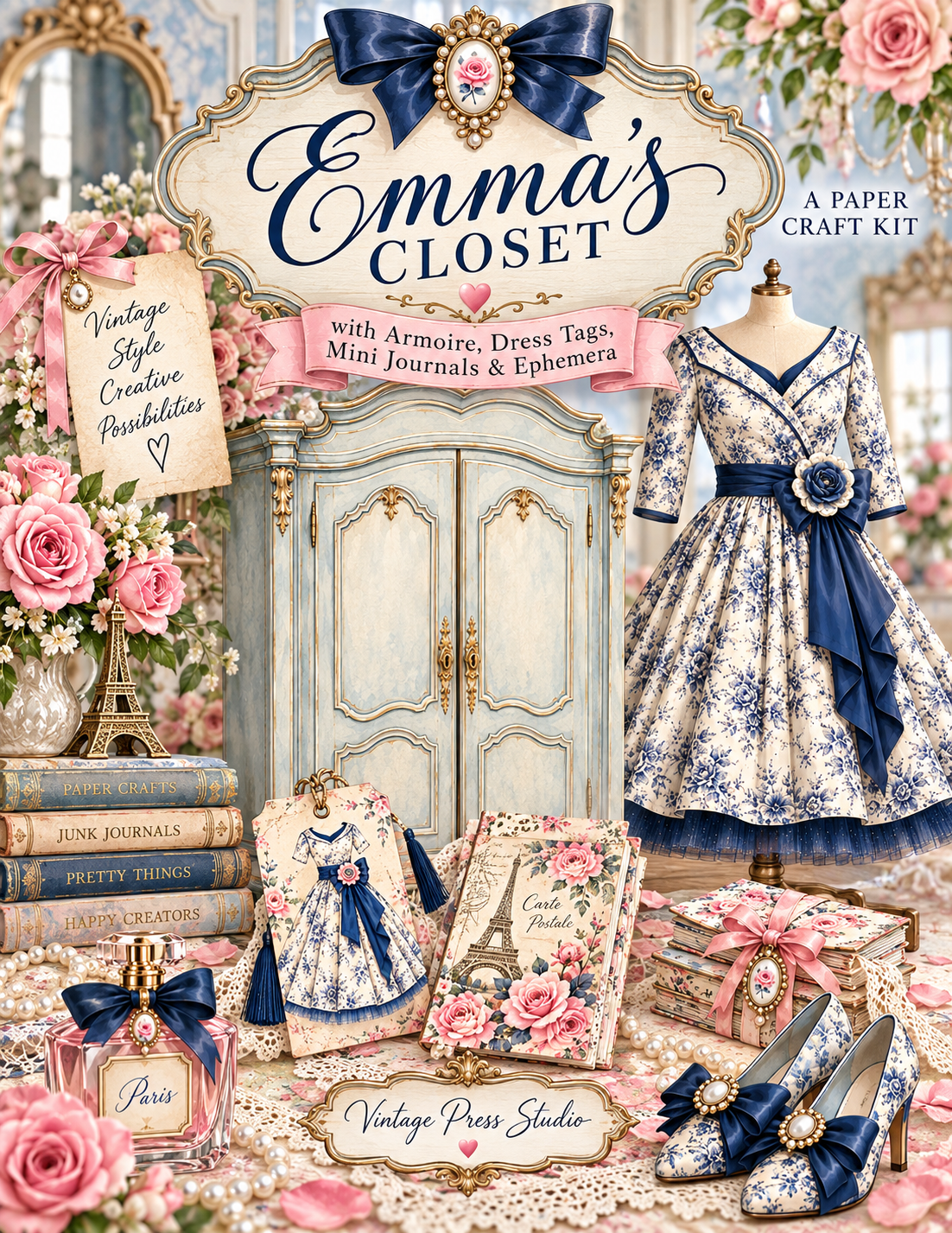 Emma's Closest: Vintage Dress Armoire, Tags, Mini Journals & More Paper Crafting & Folio Collection **Digital Kit**
