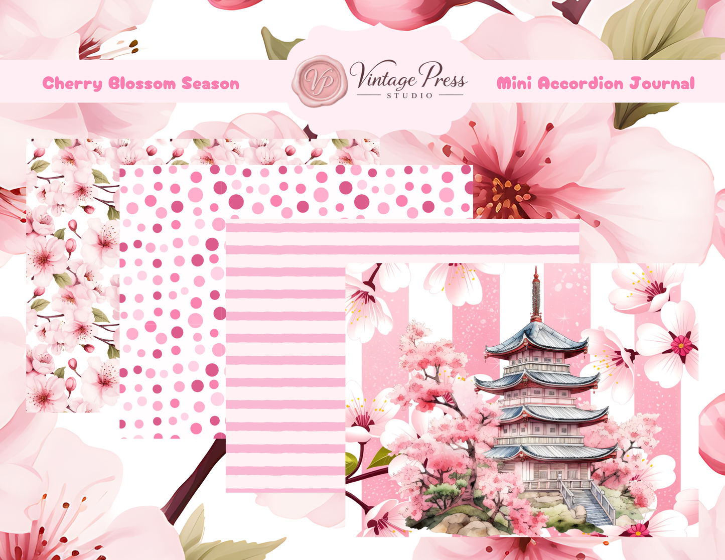 Cherry Blossom Season Mini Accordion Junk Journal Folio **Digital Kit**