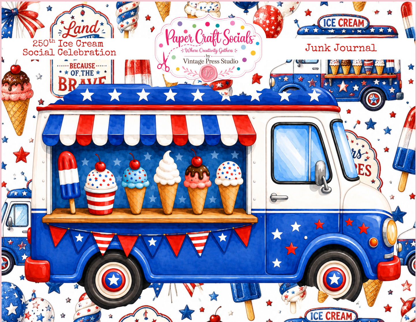 Ice Cream Social-Party Like It's 1776 Memory Keeper Journal Folio ***Digital File***