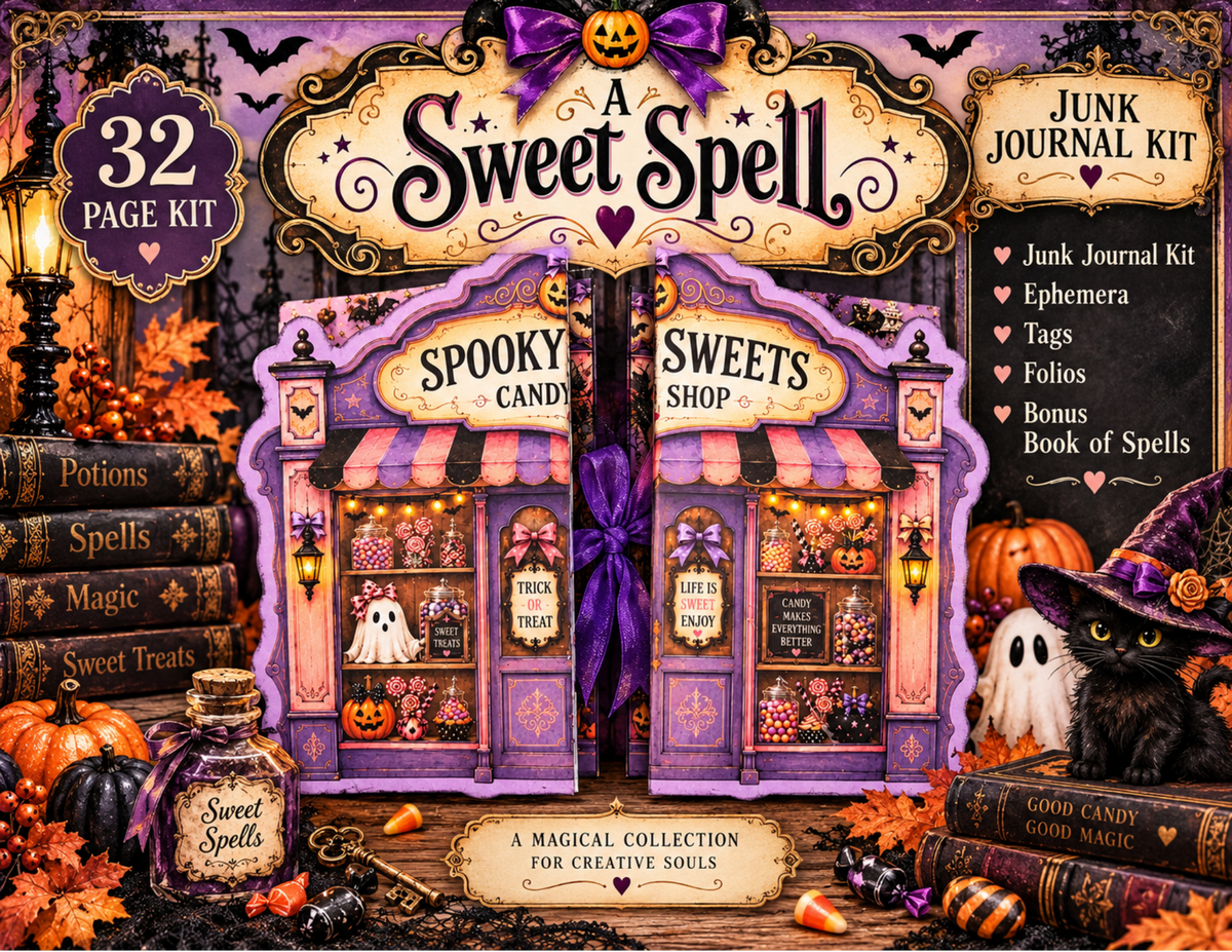 Halloween Junk Journal Folio "Spooky Sweets and Sweet Spells" **Digital Kit**