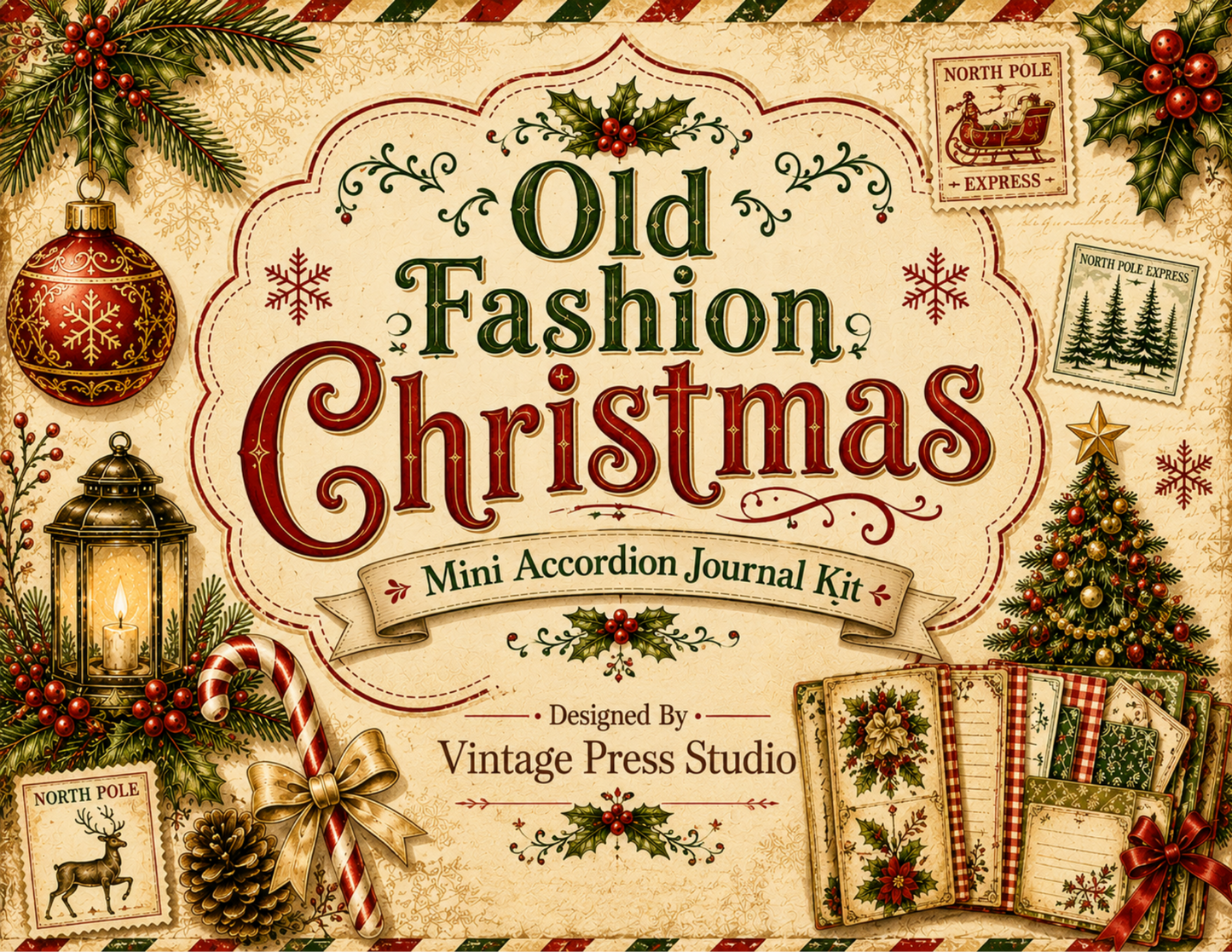 Old Fashion Christmas Mini Accordion Journal **PDF Printable**