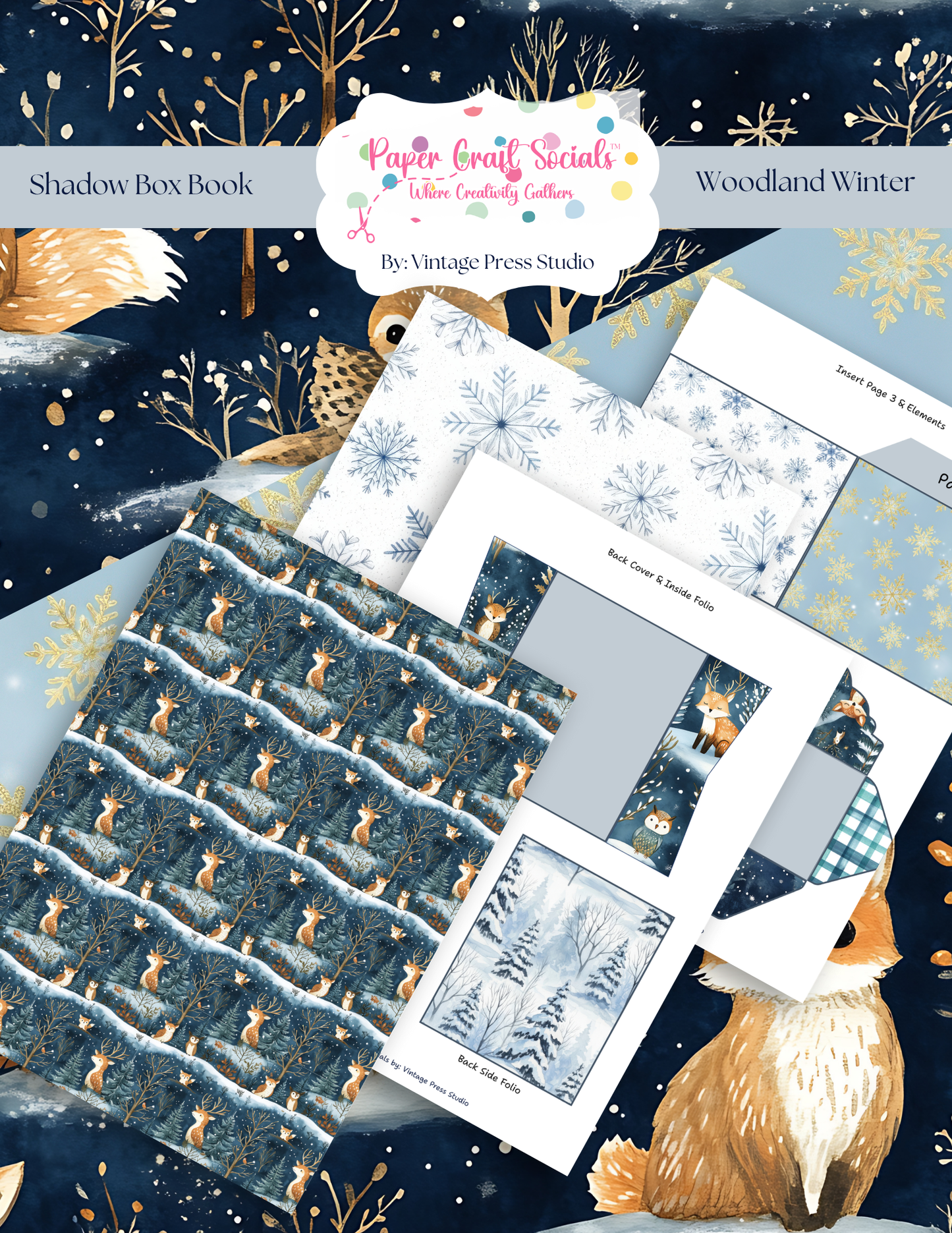 Winter Woodland Shadowbox Accordion Folio Book **Printable**
