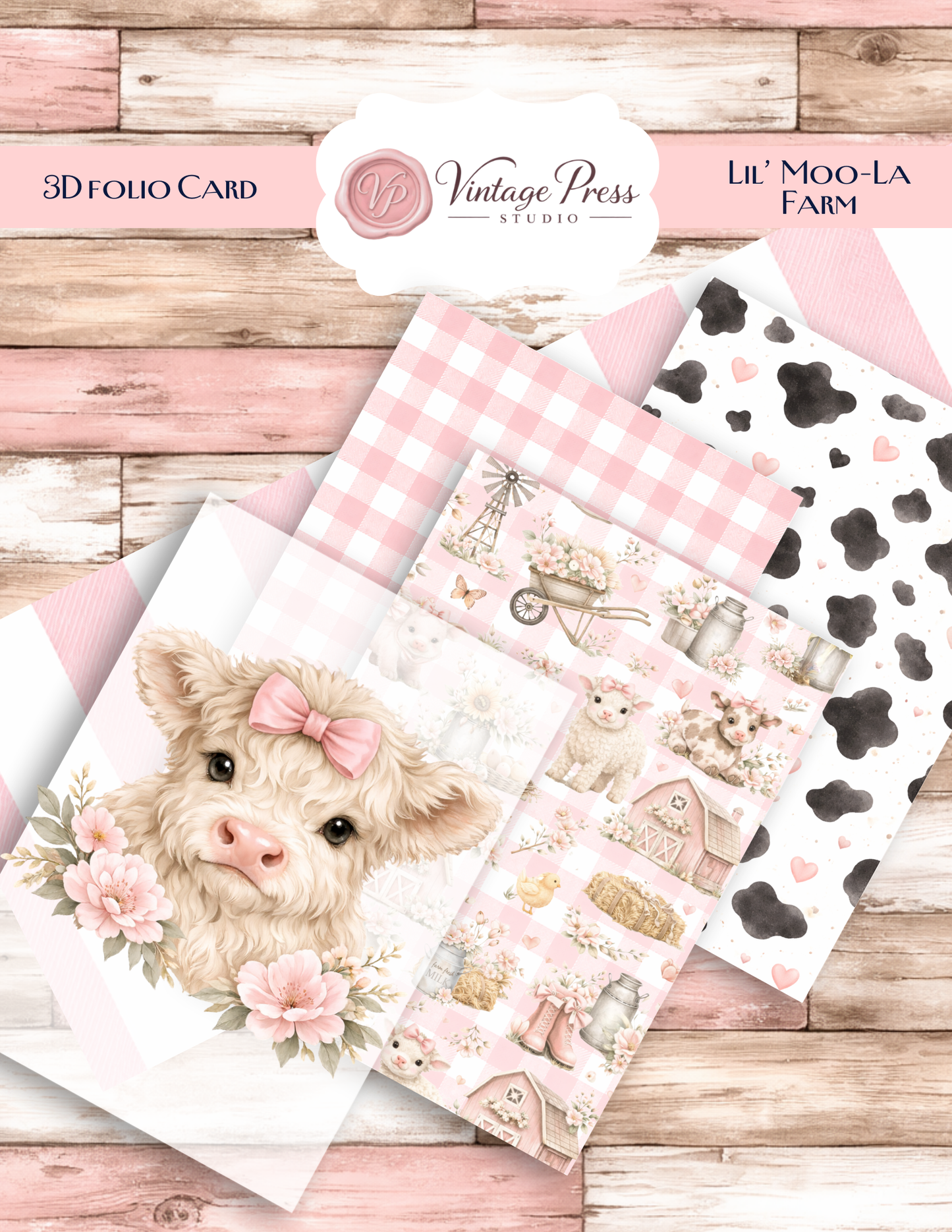 Baby Highland Cow "Moo-la Farm" 3D Folio Card Kit **Digital Kit**