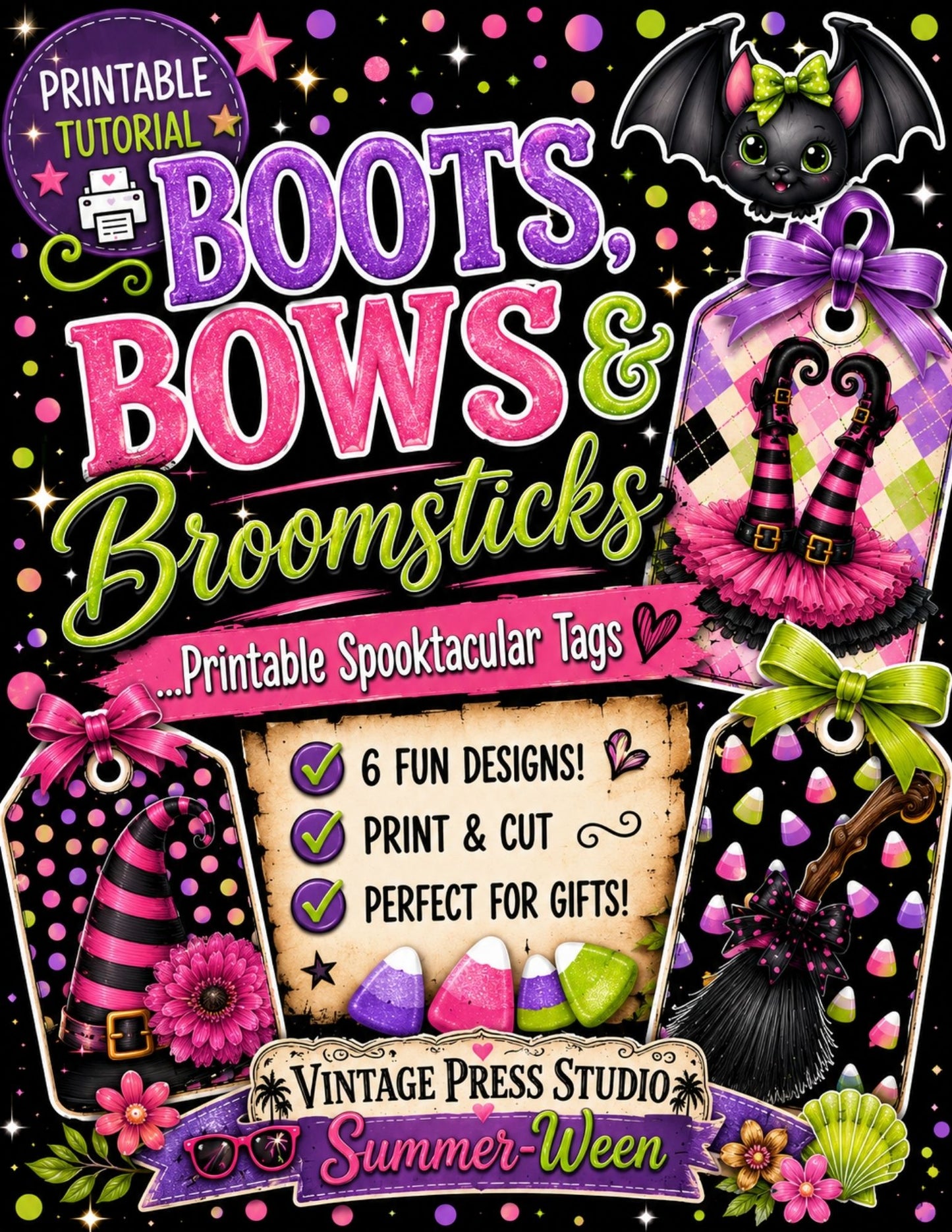 SummerWeen "Boots, Bows & Broomsticks" Loaded Tags ***Digital File***