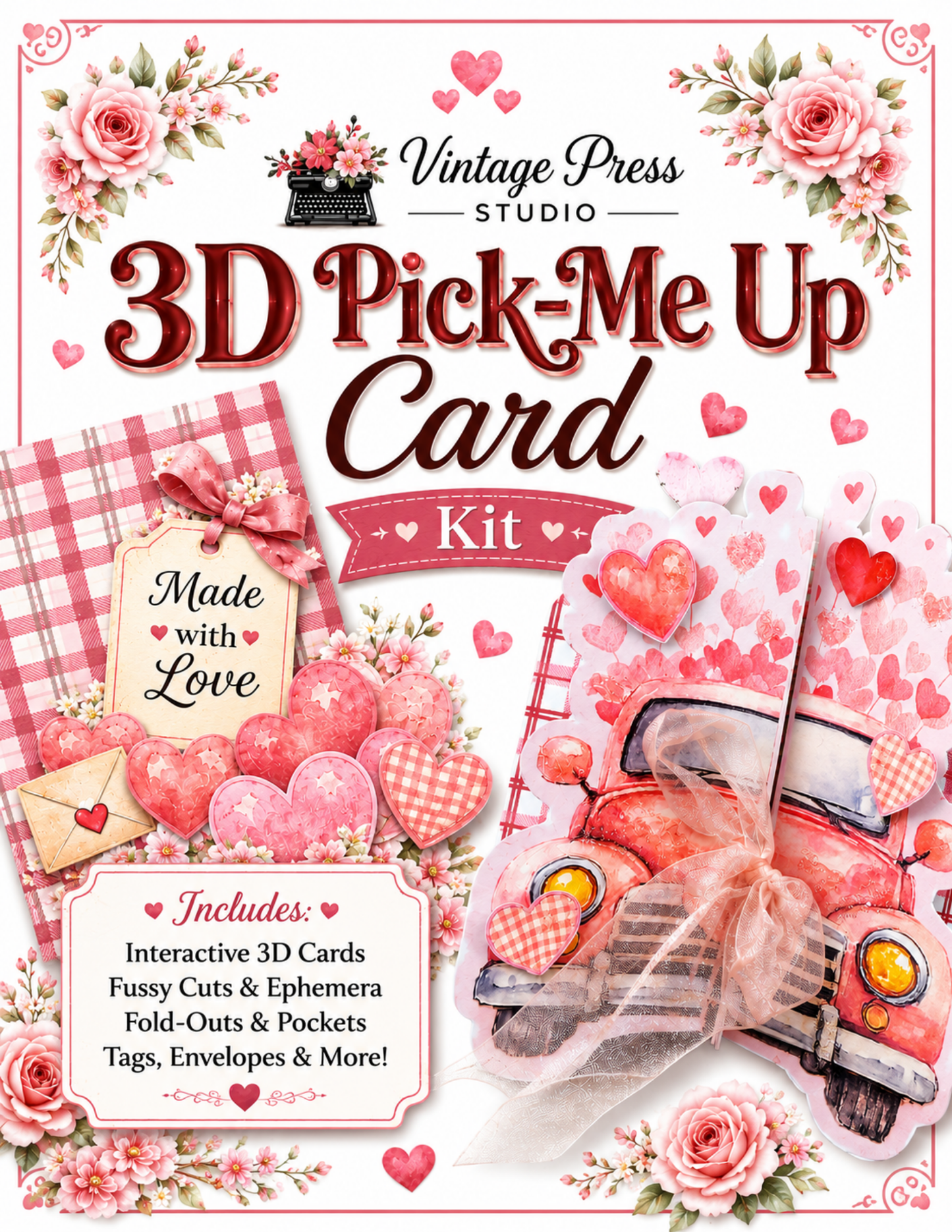Pick Me Up Valentine 3D Vintage Truck Card **Digital File**