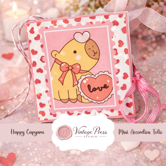 Capybara Kawaii Inspired Valentine Day Mini Accordion Junk Journal Folio **Digital Kit**