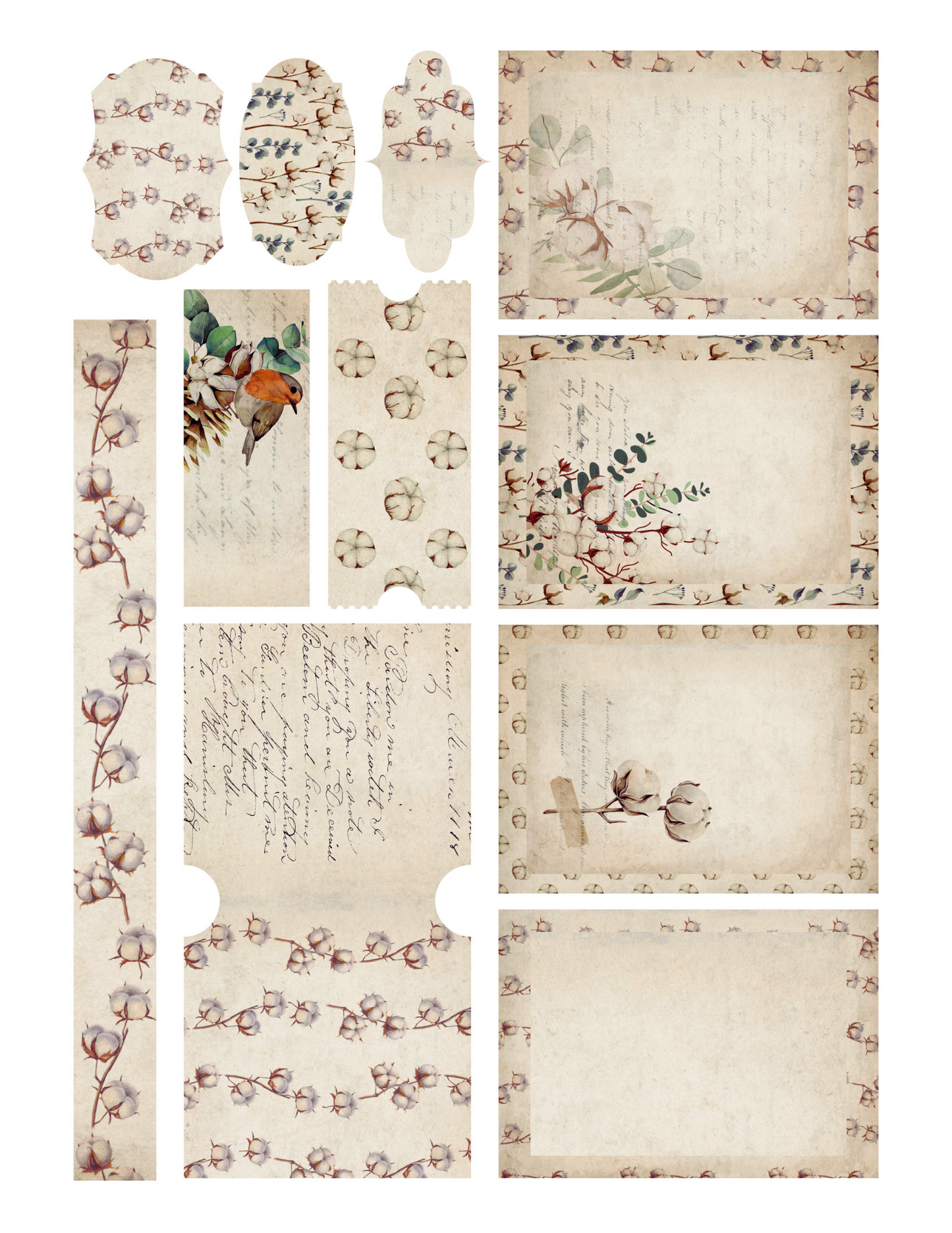 (5) Spring Fabric Ephemera 8 x 10 Sheets (Stick-Tac or Iron-on)