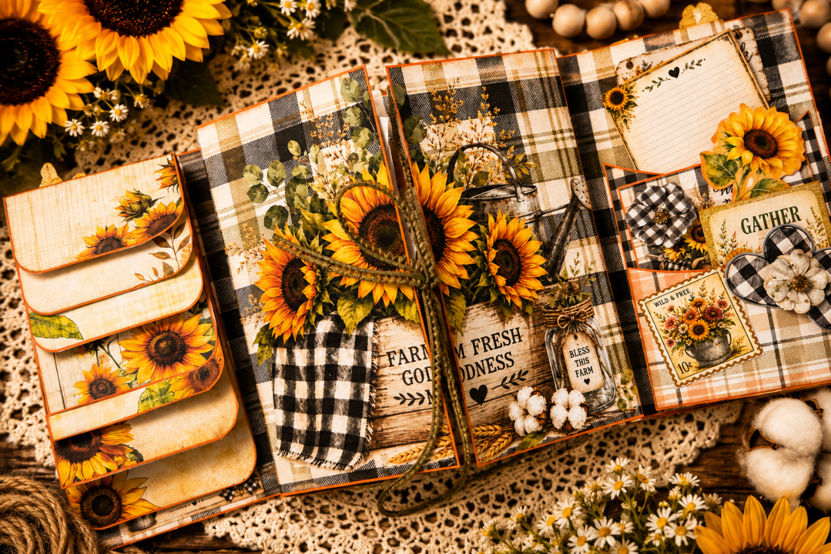 Sunflower Harvest & Farmhouse Style Junk Journal Kit **Digital Kit**