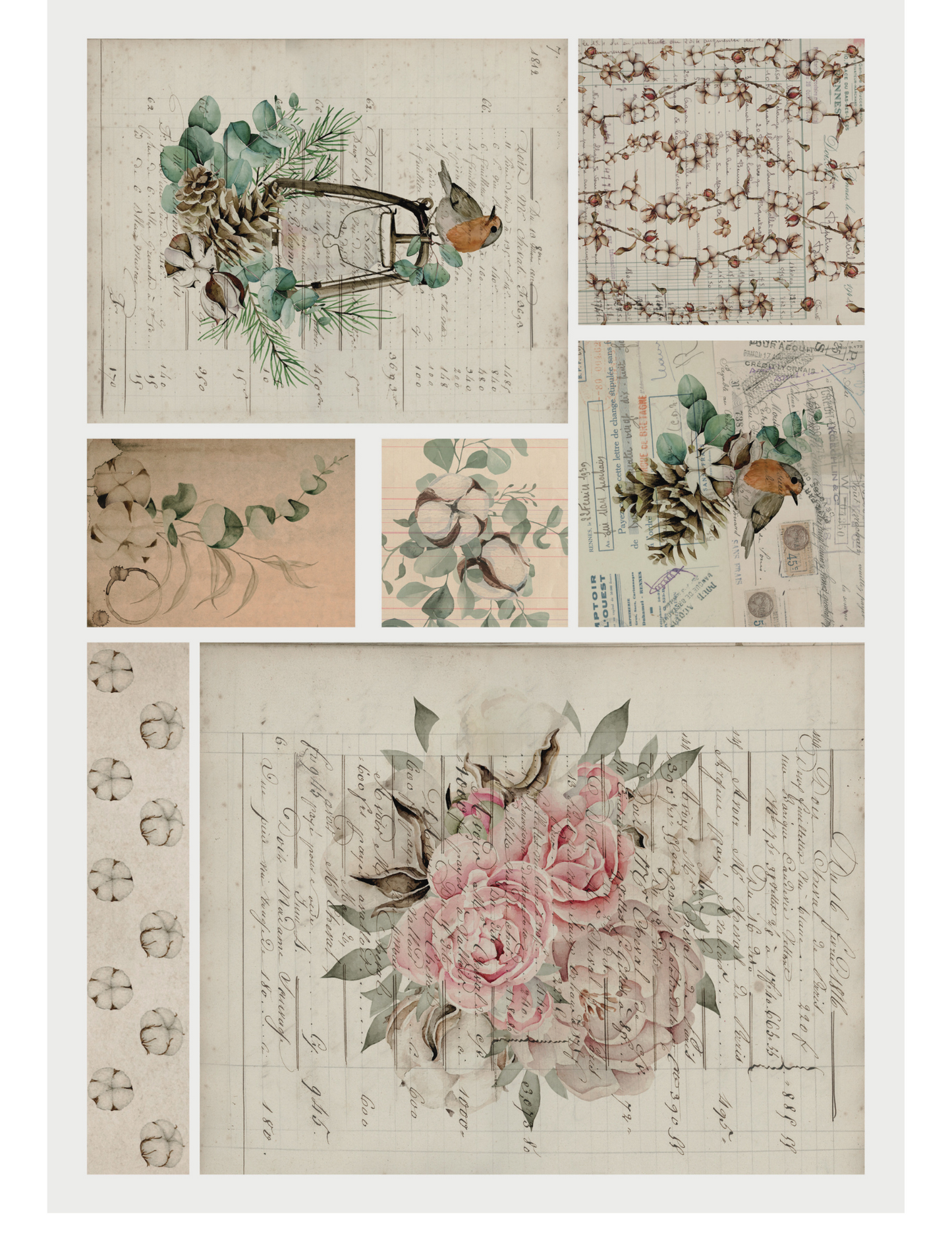 (5) Spring Fabric Ephemera 8 x 10 Sheets (Stick-Tac or Iron-on)