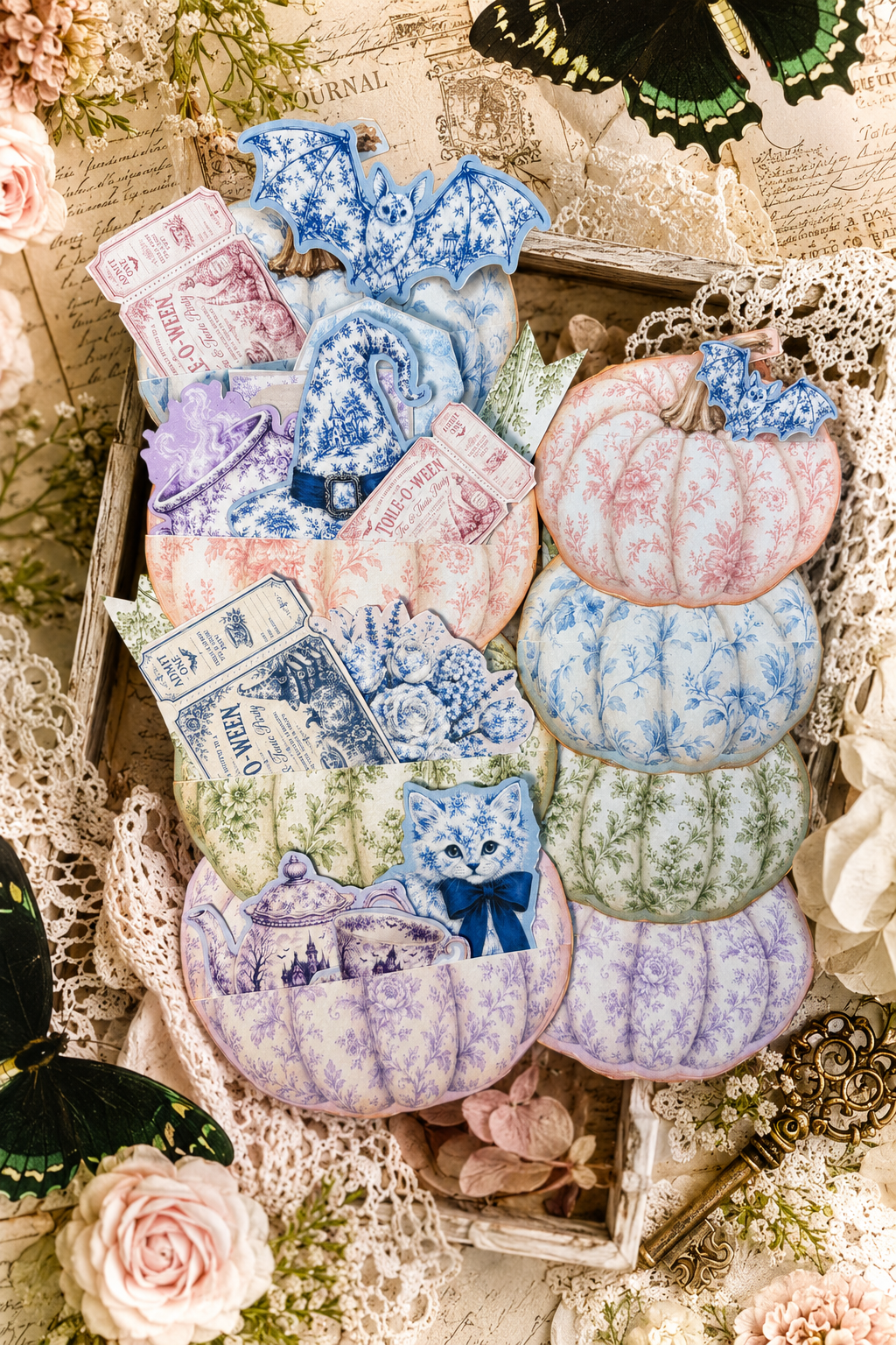 Happy "Toile-O-Ween" Halloween Stacked Loaded Pumpkin Tags ***Digital File***