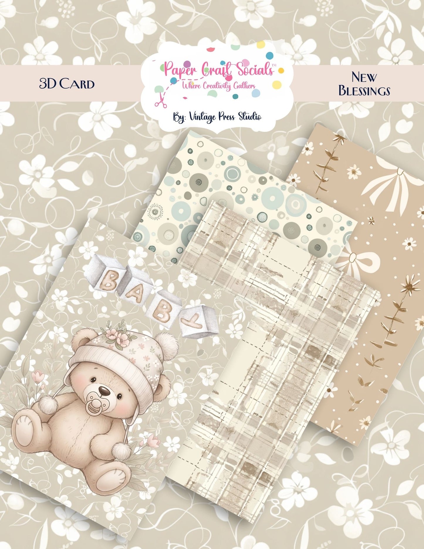 Baby Shower Paper Crafting Folio 3D Card ***Digital File***