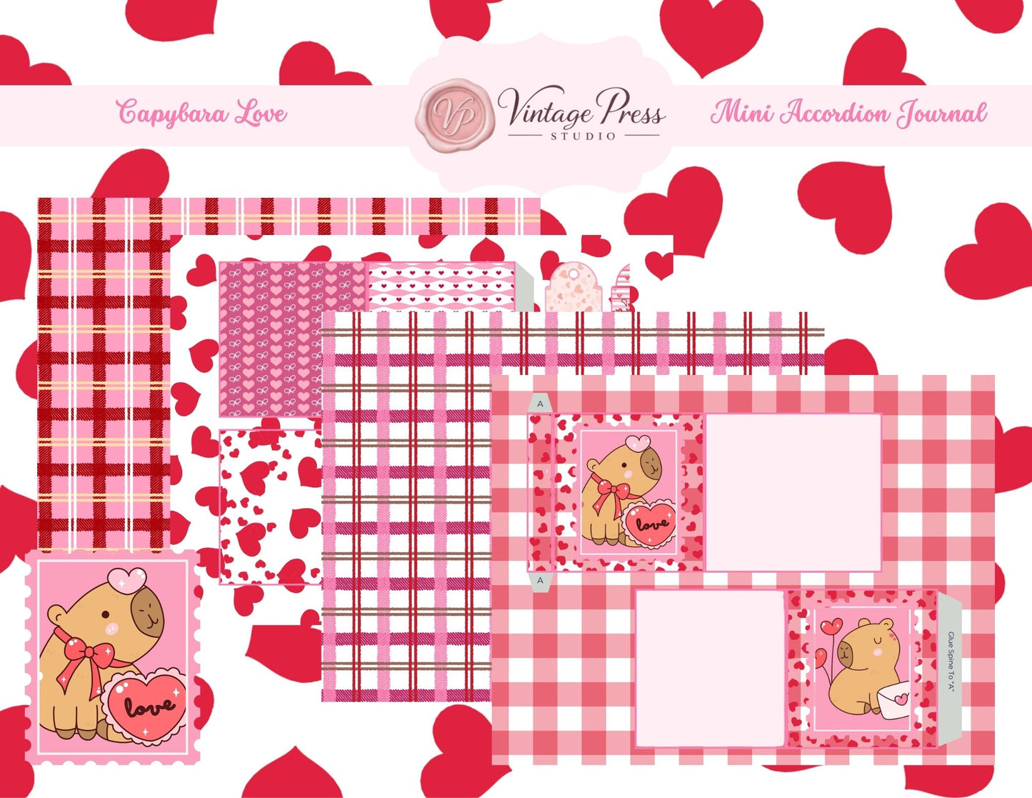 Capybara Kawaii Inspired Valentine Day Mini Accordion Junk Journal Folio **Digital Kit**