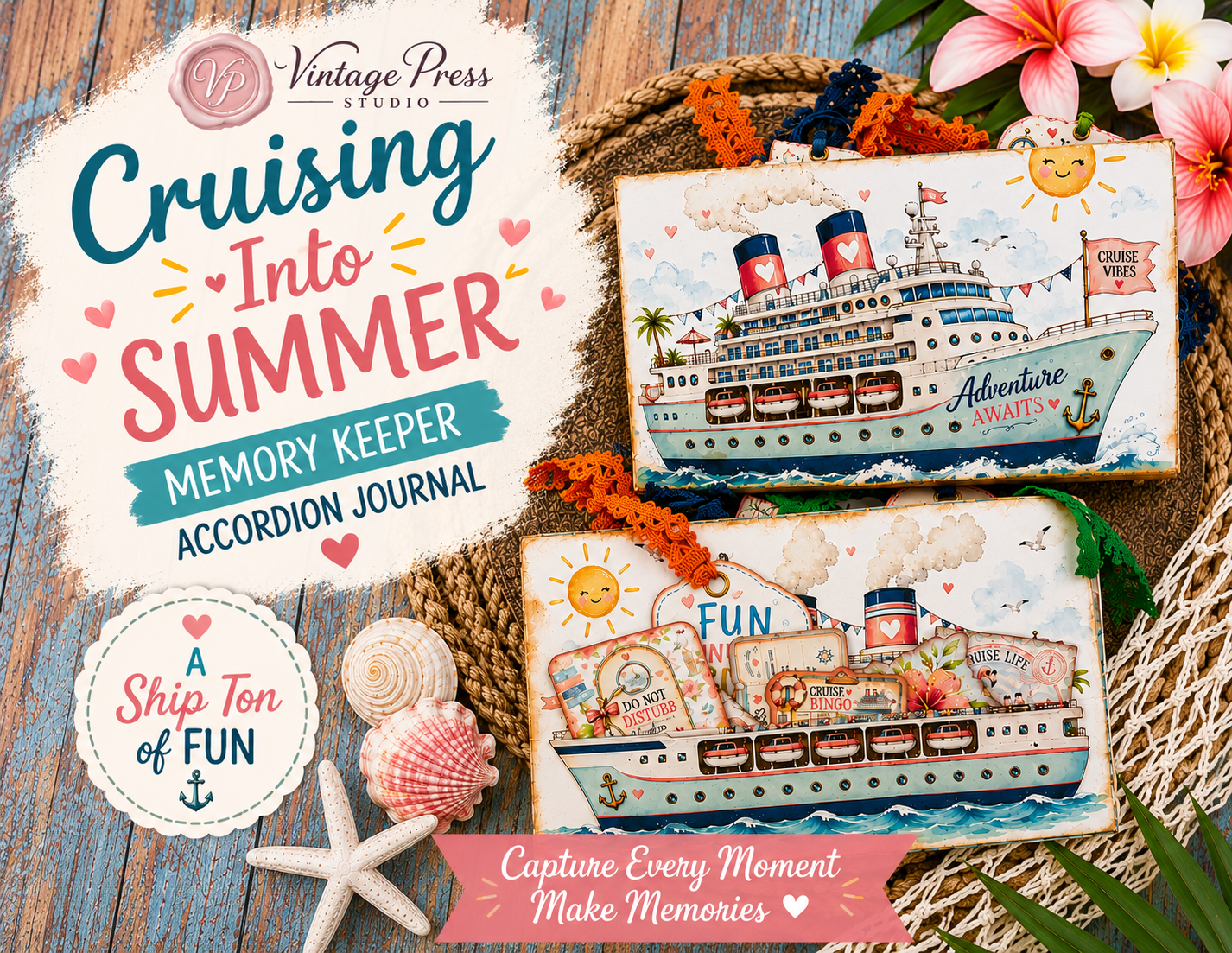 Cruise Into Summer "Cruise Vacation" Theme Accordion Junk Journal, Memory Keeper  ***Digital File***