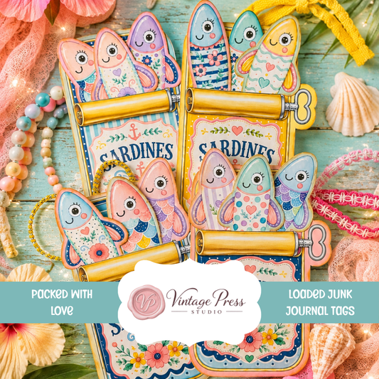 Packed With Love -Sardine Loaded Junk Journal Tags **Digital Kit**