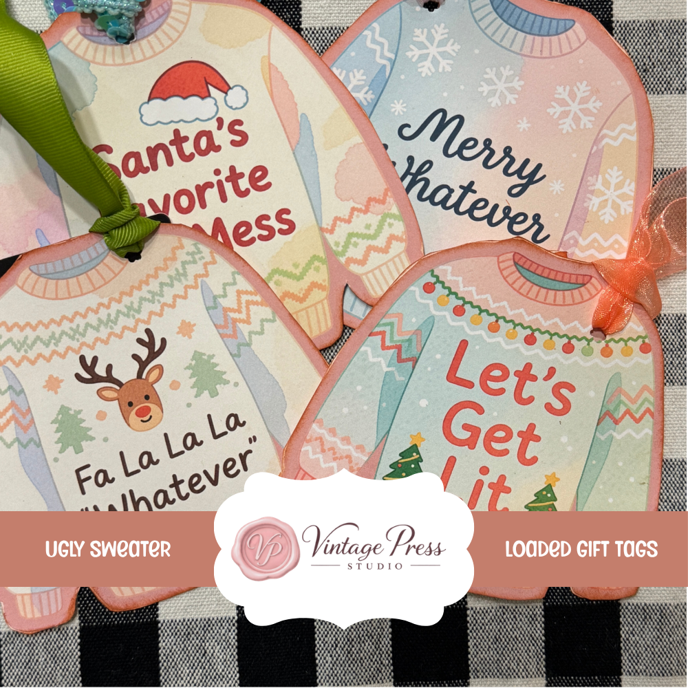 Ugly Sweater Christmas Party Gift & Journal Tags **Digital File**