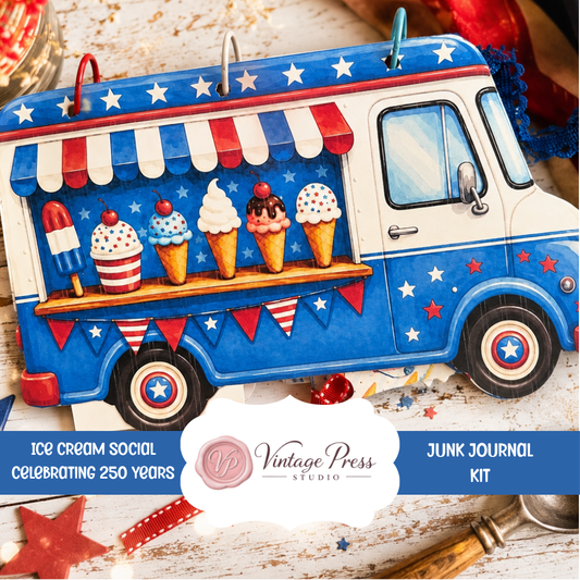 Ice Cream Social-Party Like It's 1776 Memory Keeper Journal Folio ***Digital File***