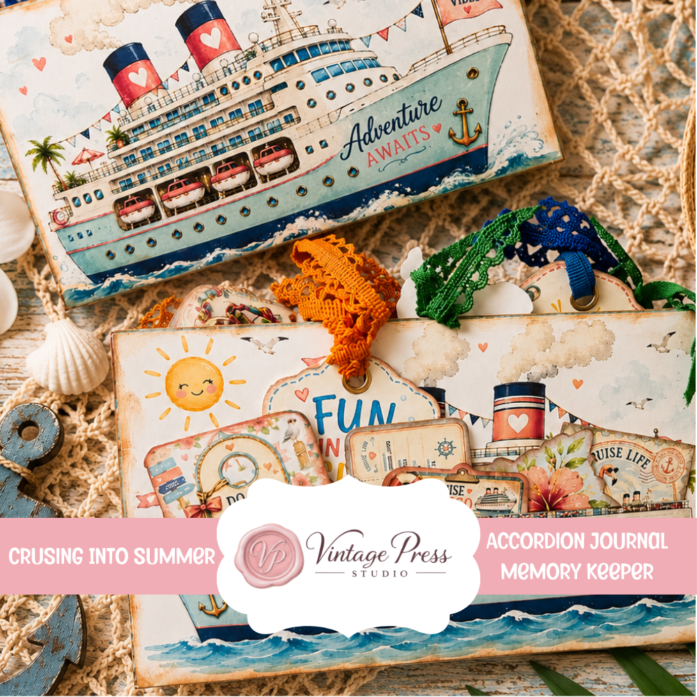 Cruise Into Summer "Cruise Vacation" Theme Accordion Junk Journal, Memory Keeper  ***Digital File***