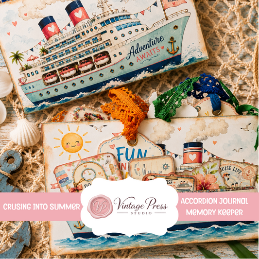 Cruise Into Summer "Cruise Vacation" Theme Accordion Junk Journal, Memory Keeper  ***Digital File***