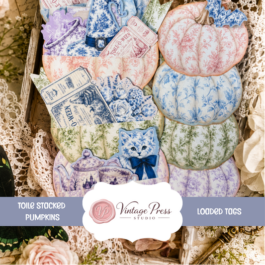 Happy "Toile-O-Ween" Halloween Stacked Loaded Pumpkin Tags ***Digital File***