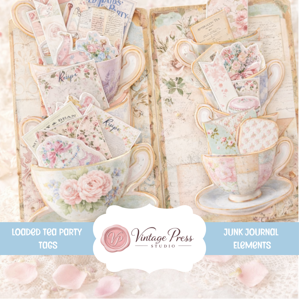 Tea Party Loaded Junk Journal Tags **Digital Kit**