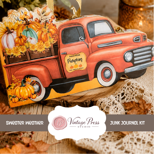 Sweater Weather Fall Vintage Red Truck Journal ***Digital Kit***