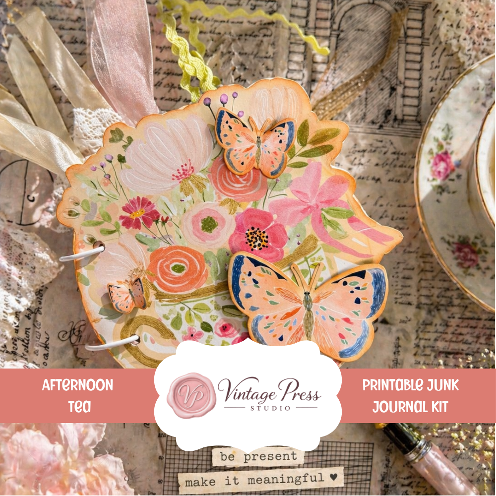 Tea Party Theme Junk Journal Printable Kit and Tutorial**Digital Kit**