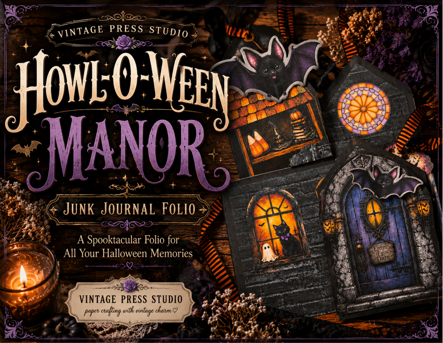Halloween Junk Journal Kit "Howl-O-Ween Manor" ***Digital File***