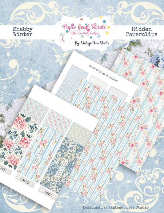 Winter Blue Shabby Chic Hidden Paper Clips **Digital File**