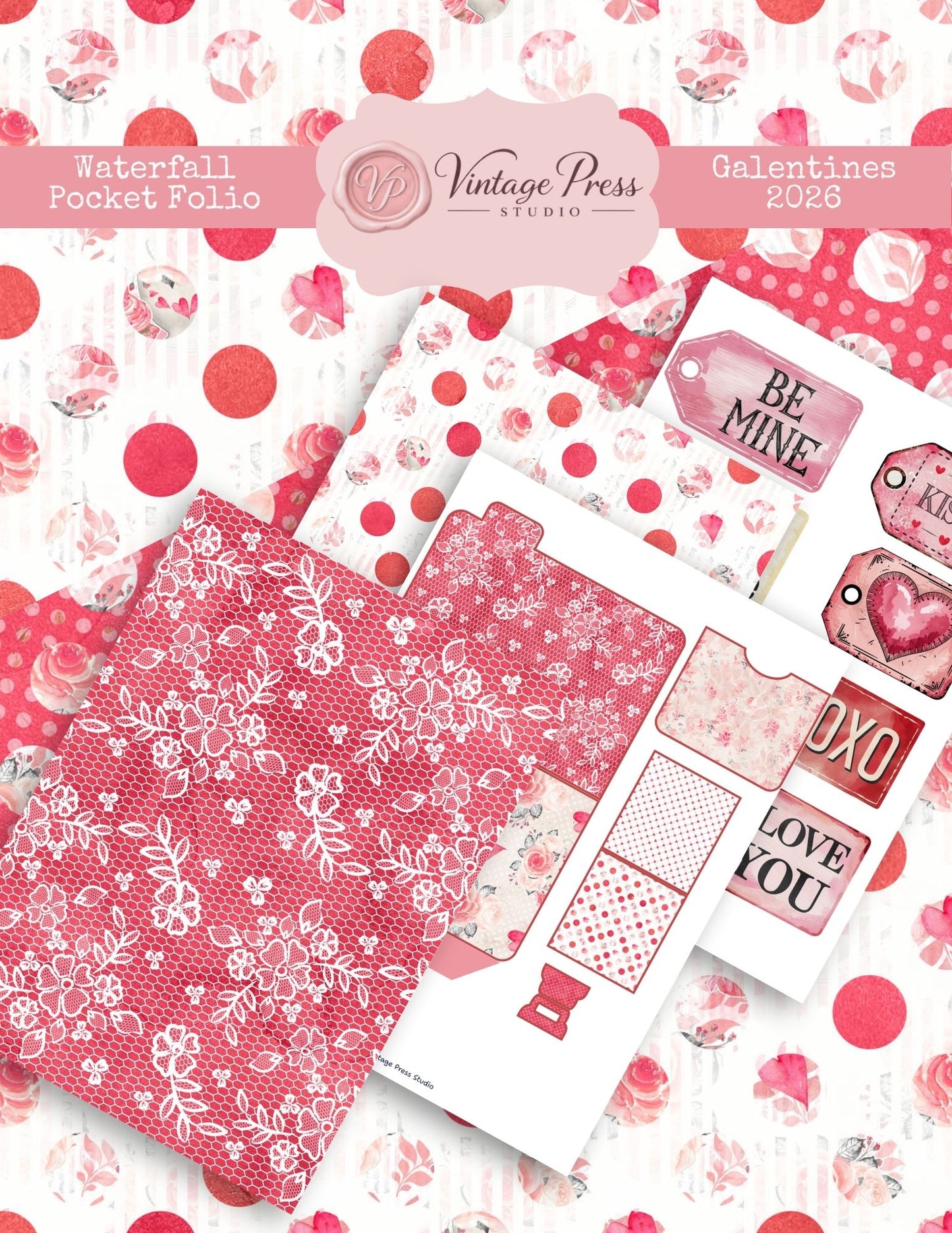 Valentine Day Waterfall Hidden Pocket Folio Journal Element **Digital Kit**