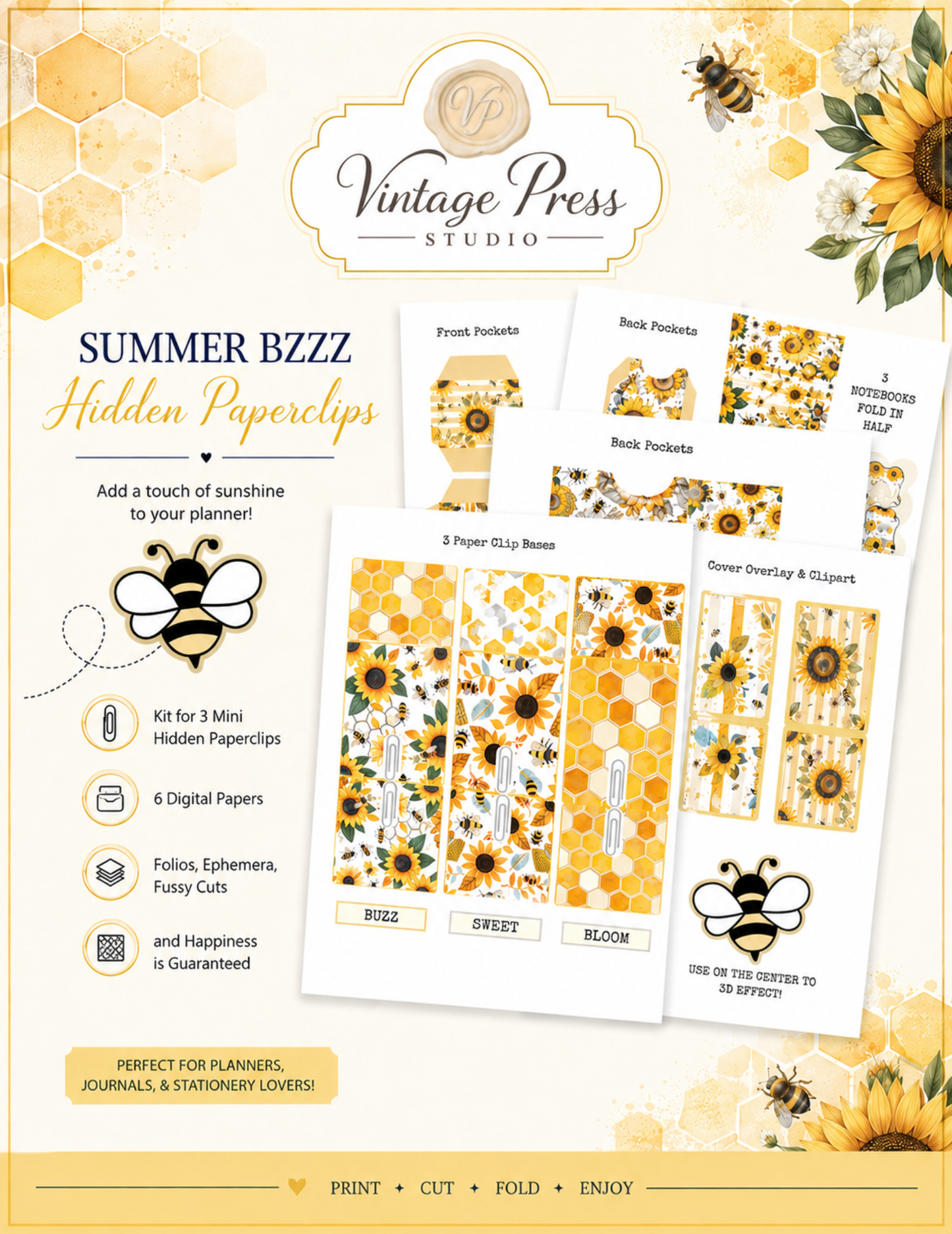 Summer Bzzzz "Bee Theme" Mini Hidden Paperclips **Digital File**