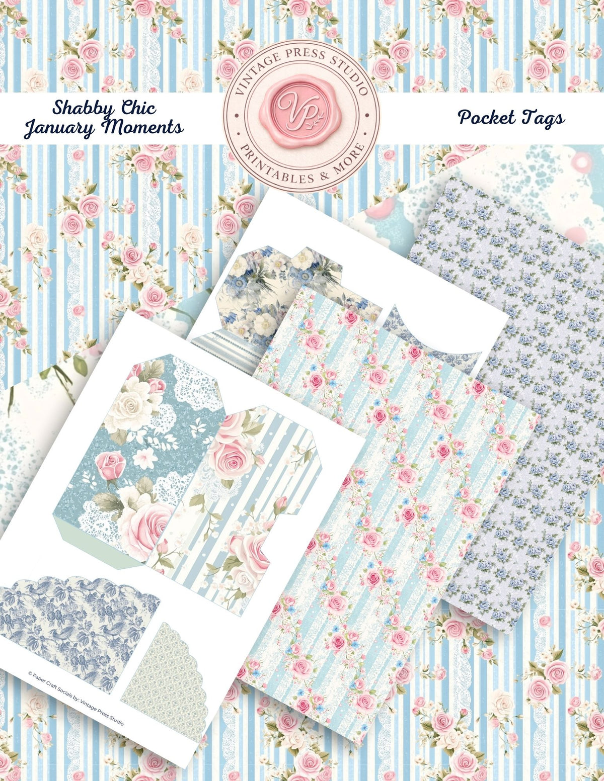 Winter Blue Shabby Chic Hidden Paper Clips & Hidden Tag Bundle **Digit ...