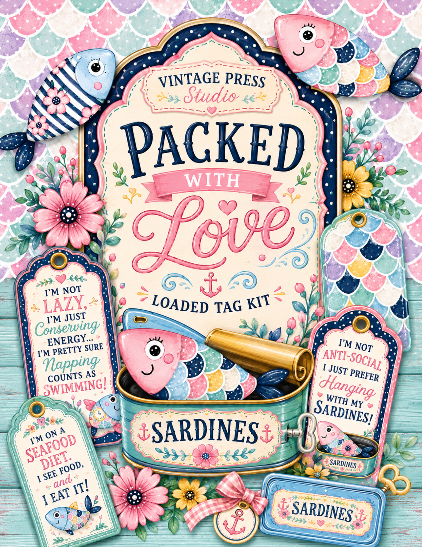 Packed With Love -Sardine Loaded Junk Journal Tags **Digital Kit**